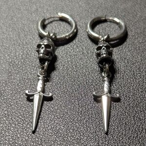 Stainless Steel Skull and Dagger Earrings